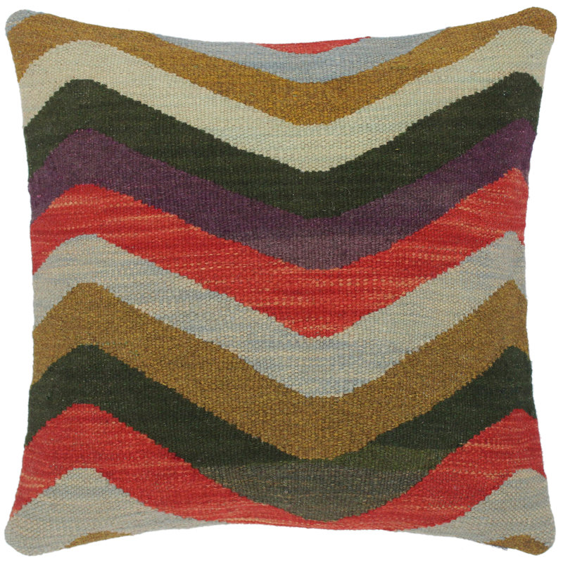 Handmade Southwestern Wool and Cotton Chevron Throw Pillow