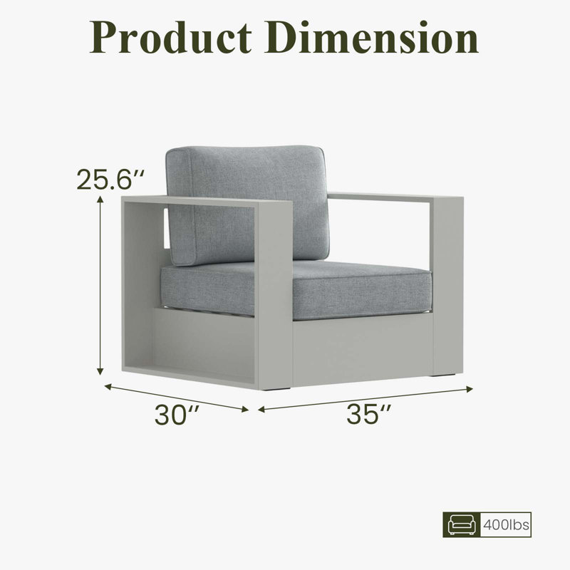 Outdoor Lounge Chair, Grey Cushion/White Frame