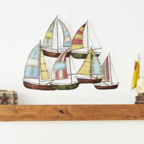 Set of Two Painted Metal Sailboat Wall Hangings