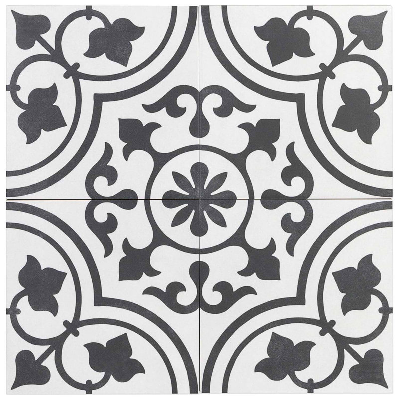 Cascais 9x9 Matte Porcelain Tile, White Ornate