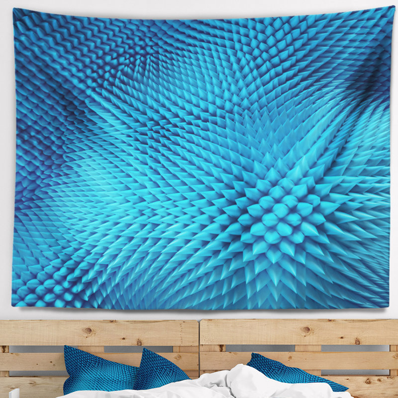 Tapisserie abstraite ondulée bleue, H 78 po x l 92 po