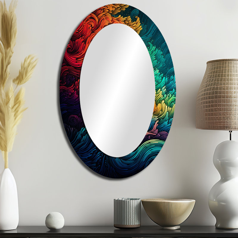 Persaya arc-en-ciel coloré Waves II - miroir mural décoratif, grand miroir moderne, art imprimé en métal, 36 po x 24 po