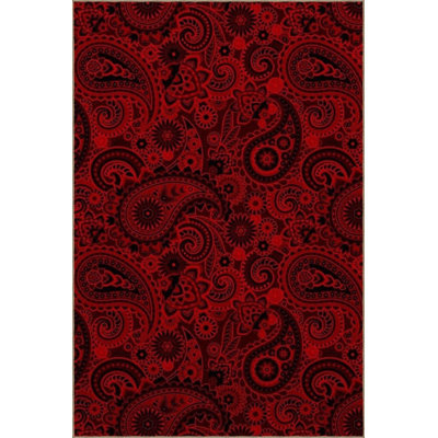 Red Themed Abstract Shapes Patterned Creative Modern Decorative Rug Machine Washable