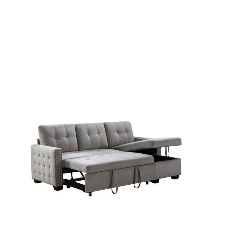 Canapé-lit modulaire réversible de 77 po avec rangement, Tissu gris pâle