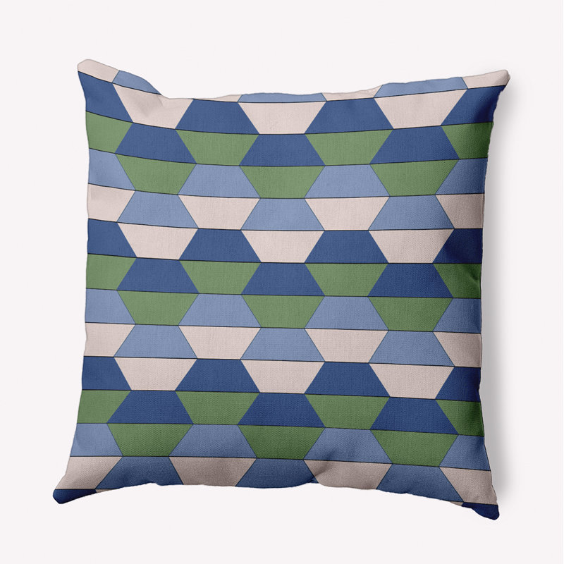 Coussin intérieur / extérieur Leafy Branch, H 20 po x l 20 po, Bleu / vert / blanc cassé géométrique