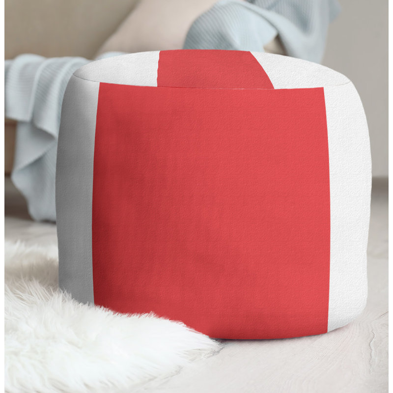 Repose-pieds cubique rond à rayures 20,5", Blanc / rouge clair / blanc