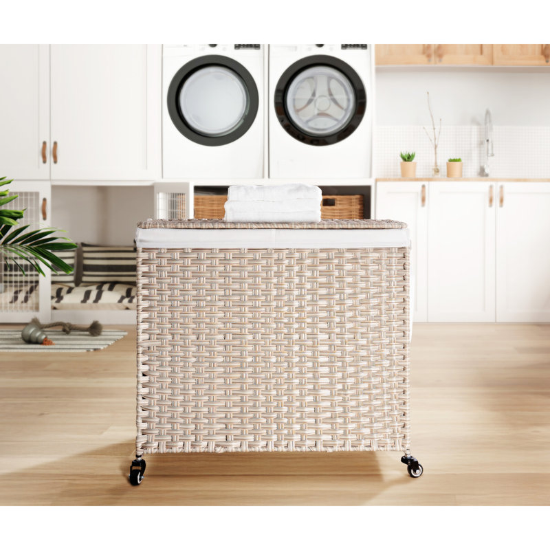 Laundry Hamper With Lid Powder Coating Frame Clothes Hampers With 02 Removable Bags, Gris clair