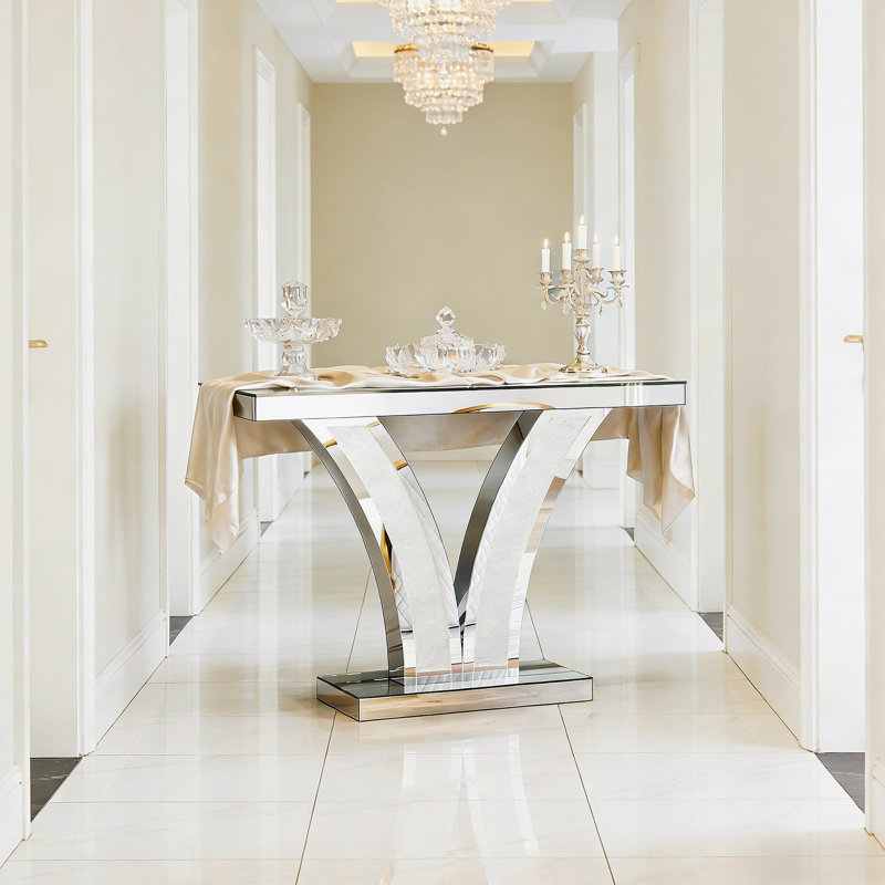 Table de vestibule en forme de V, table d'appoint en miroir, console