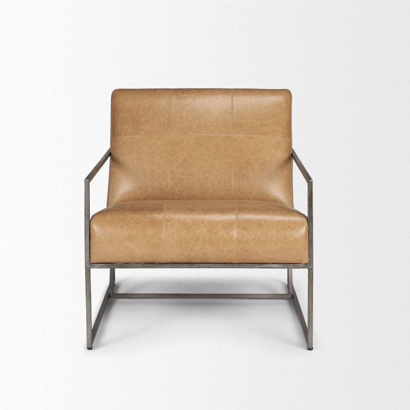 Rayniya Upholstered Aged Genuine Leather Armchair, Brown/Gray