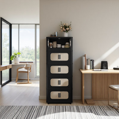 20" Side Wide Folding Storage Cabinet ,5 Tiers,19.69"×11.81"×50.00",Collapsible Storage Bins With Magnetic Door, Plastic Storage Cabinet With Wheels