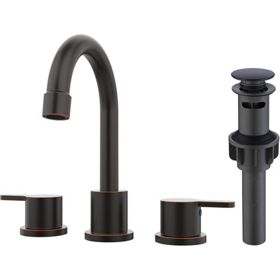 Widespread Bathroom Sink Faucet Oil Rubbed Bronze 2 Handle 8 Inch Lavatory Faucet 3 Hole 360° Swivel Spout Vanity Sink Basin Faucets With Pop Up Drain Assembly