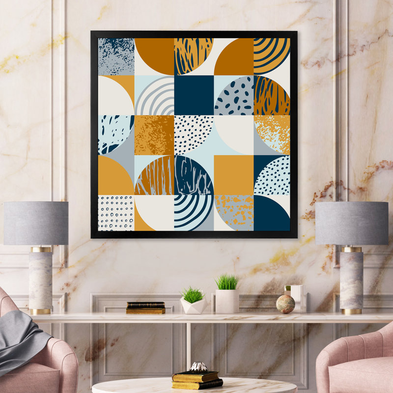 Retro Semicircles Circles and Squares - Photographie de cadre photo sur toile, Cadre noir, H 16 po x l 16 po x P 1 po