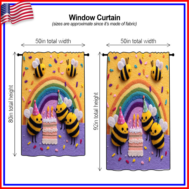 Rideaux de fenêtre Felt Bees Birthday Cake, 50 po x 92 po - 1 panneau, Transparent