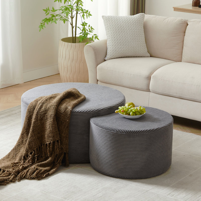 Ensemble de 2 tables basses gigognes pour le salon, ensemble de 2 tables basses rondes en mousse pour le salon, repose-pieds avec table d'appoint ronde moderne en mousse, sans assemblage
