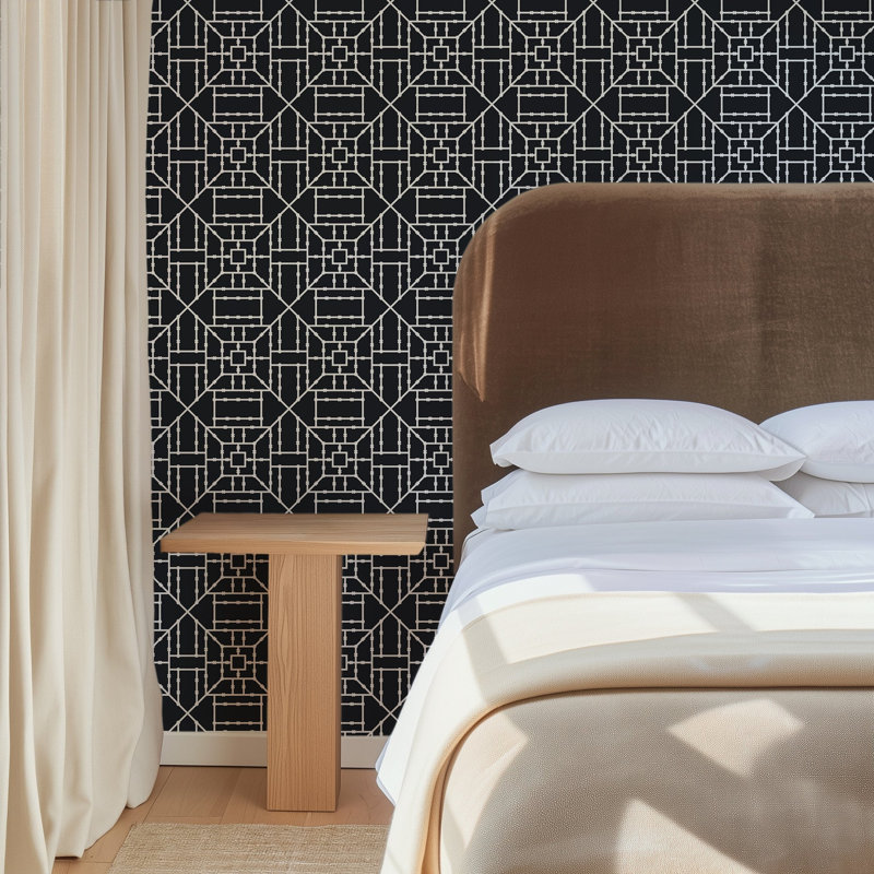 The Blush Label Bamboo 10' L x 24" W Wallpaper Roll, Faux Grasscloth, Non-pasted, Black