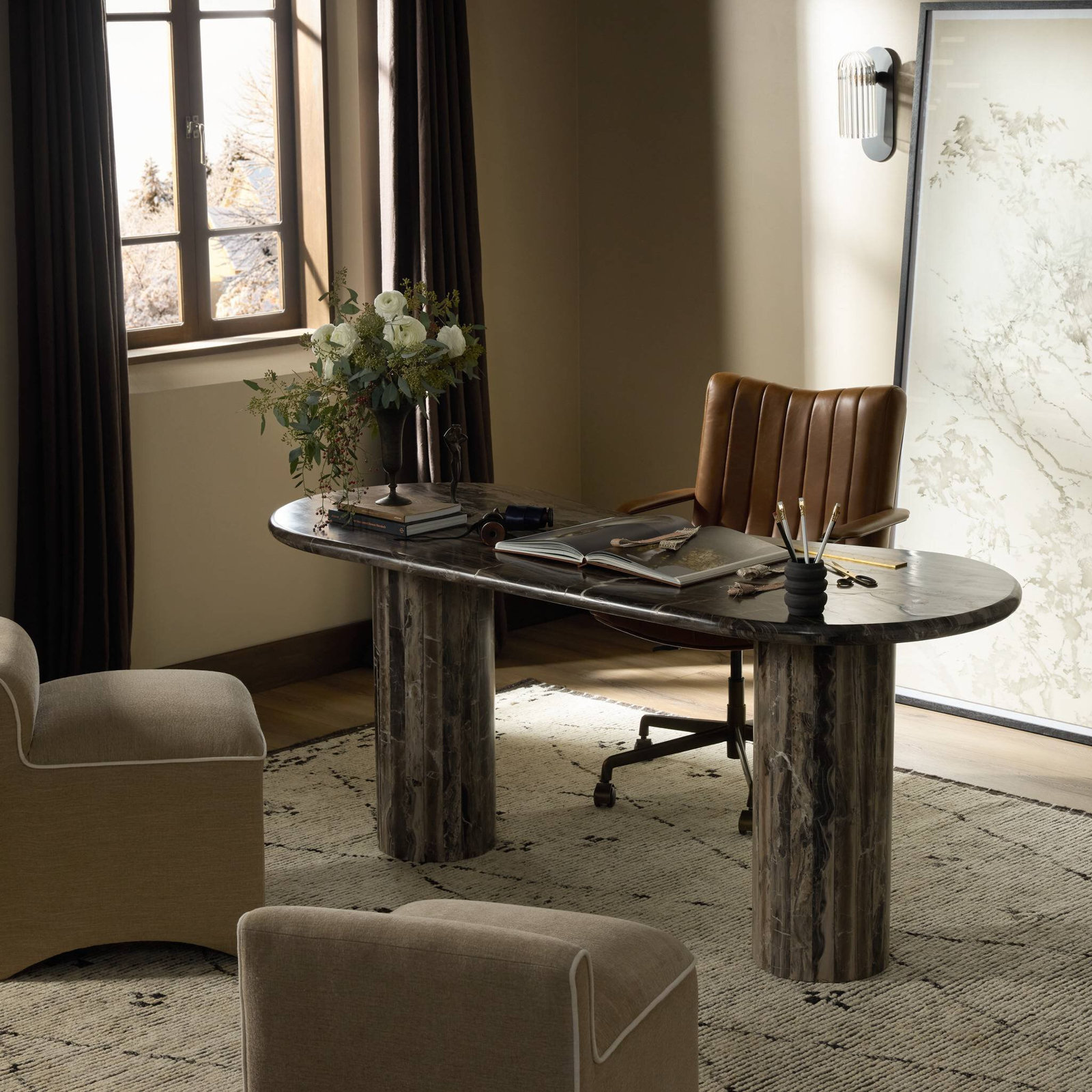 Ponce Desk-Rocky Brown Marble