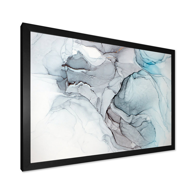 Luxry Blue and Grey Marble Art Ripples IV - Art mural moderne sur toile, Toile avec cadre noir, H 8 po x l 12 po x P 1 po