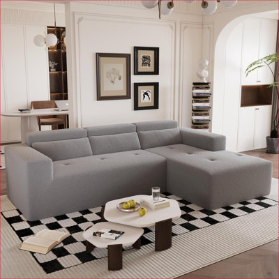 Canapés modulaires | Canapé modulaire en forme de L de 109 po avec méridienne en L 109 po, sans assemblage pour le salon | Tissu | Gris