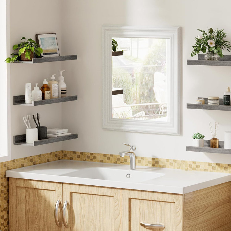 Floating wall shelf for decorative storage, set of 6, 1.7'' H x 15.7'' W x 5.1'' D