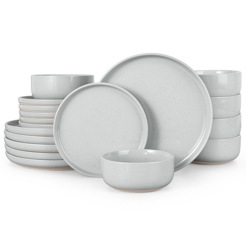 Latitude Run® Stoneware Dinnerware Set, 18 Pieces Plates and Bowls Set, Dishes Set for 6,, Grey