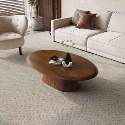 Table basse moderne ovale pour petits espaces, console à grain de bois facile à assembler, table de salon