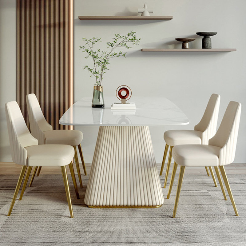Modern Rectangular Rock Slab Dining Table Sets, 29.5"H x 55.1"L x 31.5"W