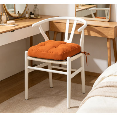 Set of 4 Tufted Dining Chair Cushions 16.5"x16.5"x3.5" with Ties & Non-Slip Backing, Orange