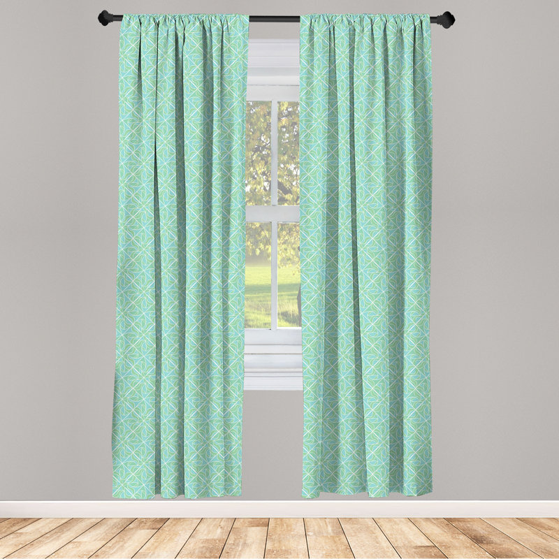 Rideaux 4 panneaux East Urban Home Rhombus, vert naturel orné, écume de mer verte, L 56 po x L 63 po