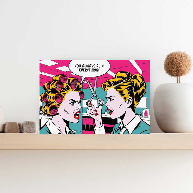 Pop Art Office Fight, rétro, impression d'art abstrait rétro, 12" H x 18" W