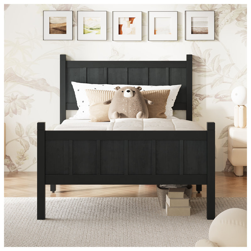 Cadre de lit plateforme simple avec tête et pied de lit - Lit de ferme de style shaker en bois noir pour enfants et adultes