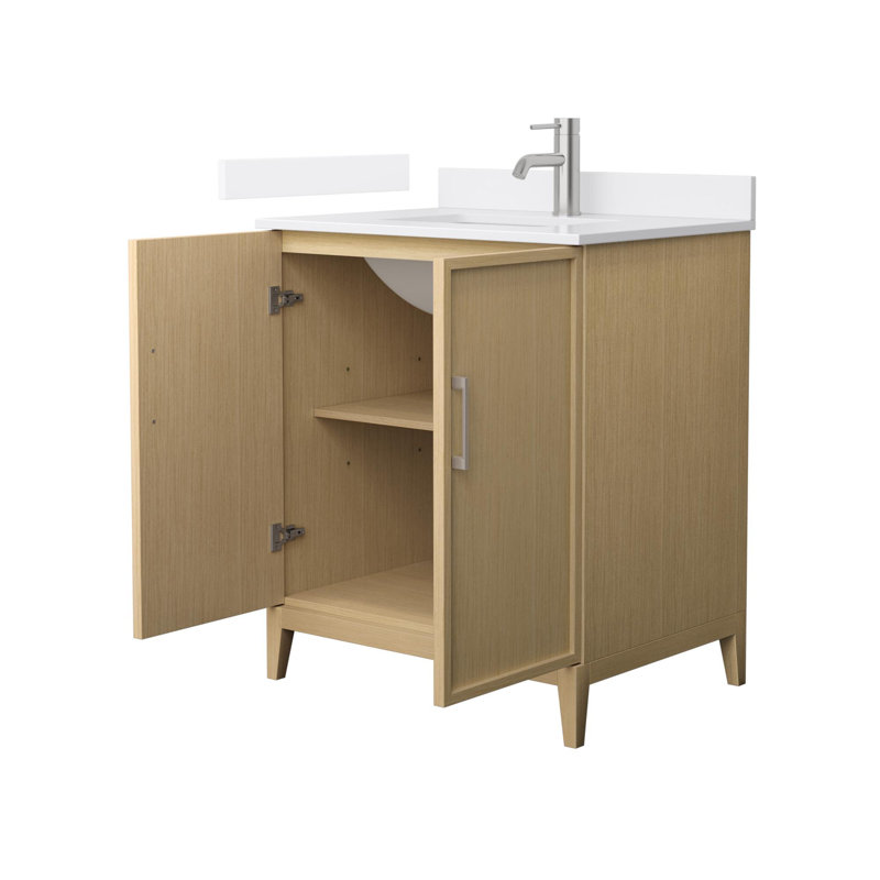 Elan 30'' White Oak Single Bathroom Vanity with Carrara Marble Top