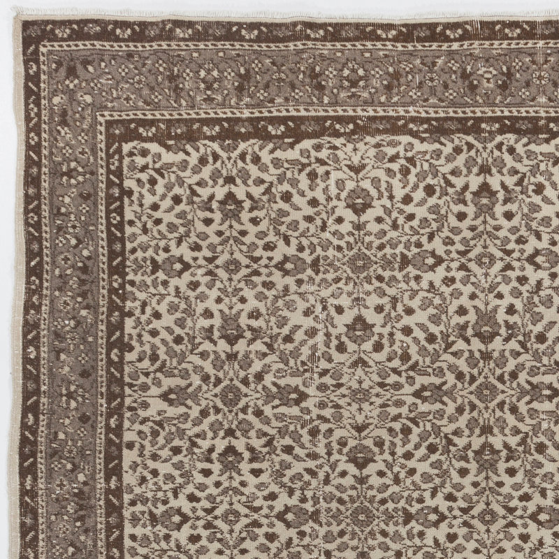 Tapis turc rétro fait à la main avec motif floral Oushak