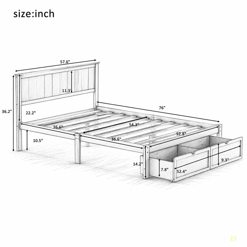 Platform Bed With Under-Bed Drawer, White, Full