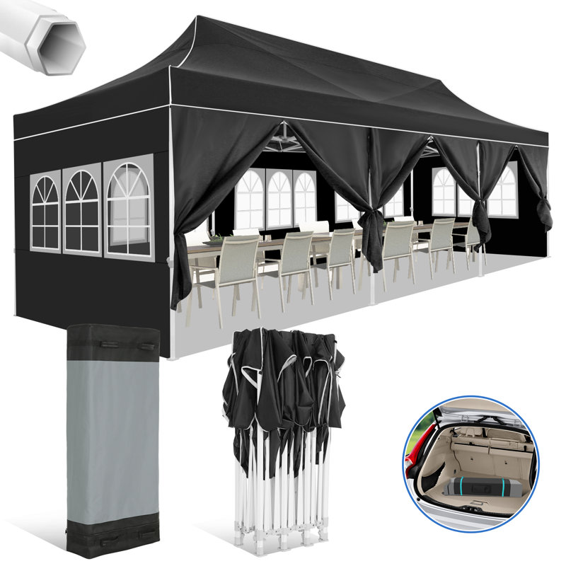 Canopy 10x30 Pop Up Canopy Tent Heavy Duty with 8 Sidewalls,UPF50+ and Waterproof 1500mm,3 Height Adjustable, Black