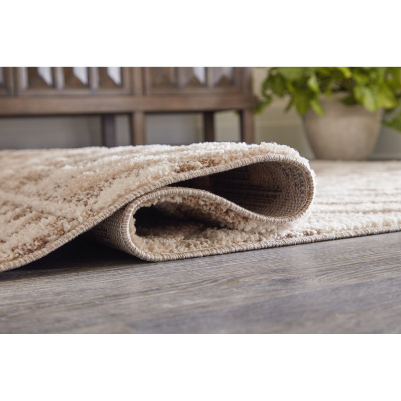 Tan and Cream Braided Diamond Synthetic 5' x 7' Rug