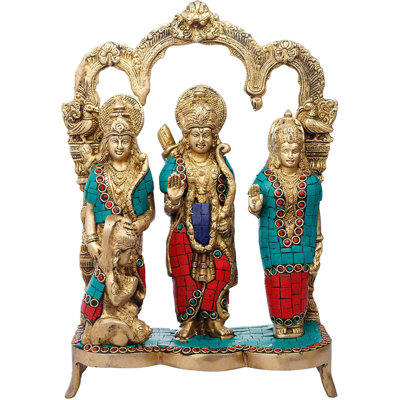 Statue Ram Darbaar fabriquée à la main en laiton, figurine de sama Rama Lakshman de 11 po, sculpture de divinité traditionnelle indienne pour l'autel et la salle de méditation