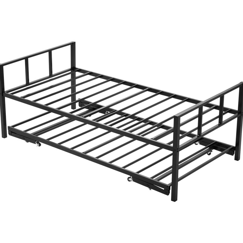 Lit de jour simple avec lit gigogne et lattes en métal, idéal pour les petites chambres d'amis, conception à double fonction, capacité de 400 lb, 8 flexibles