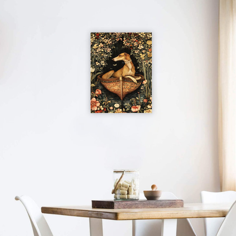 Brun, forêt, chien, bateau, bateau, art mural, décoration intérieure 24 x 18 po