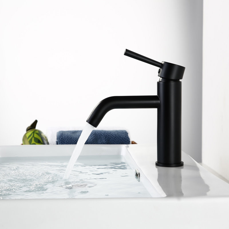 7.3" H Deck Mounted Single Handle Bathroom Sink Faucet in Matte Black with Drain Assembly, Matte Black
