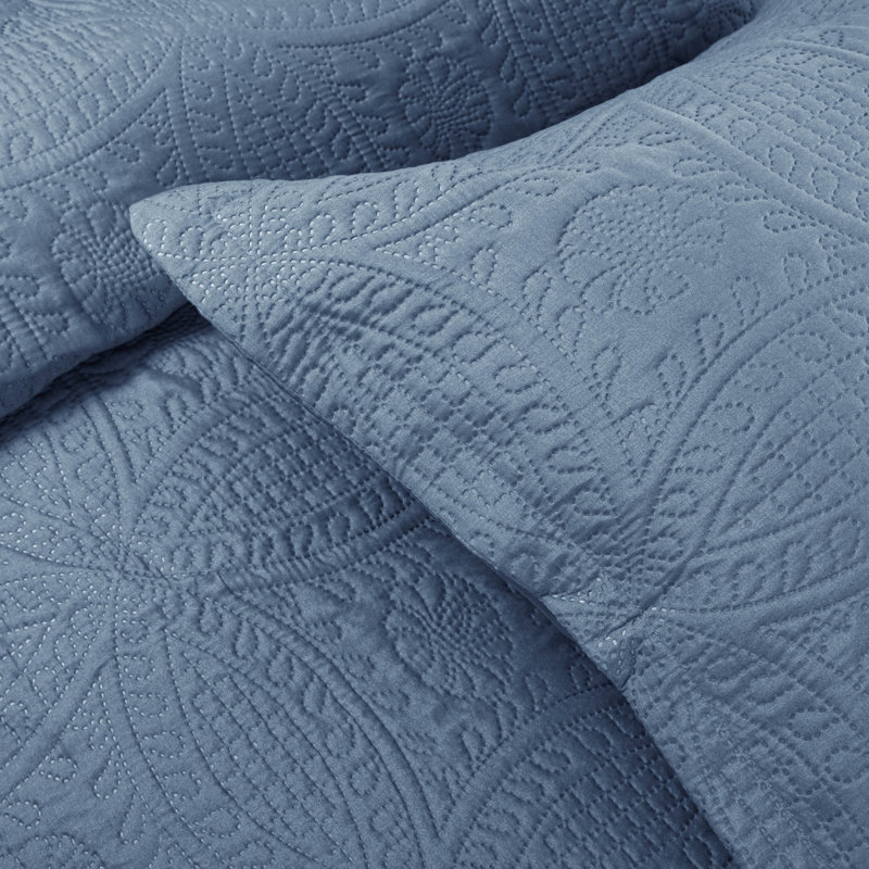 3 Piece Bedspread Set - Reversible Quilt Set - Lightweight Microfiber Coverlet for Queen King Twin, Bluish Gray