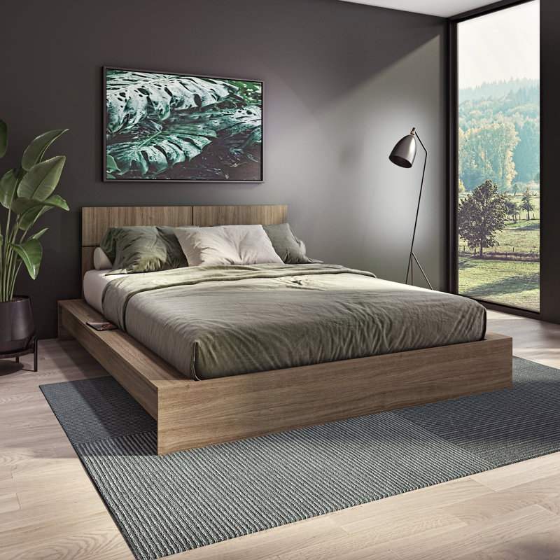 ZEN OMEGA - Lit plateforme avec tête de lit - Assemblage facile, aucun sommier requis, Brun, Très grand lit