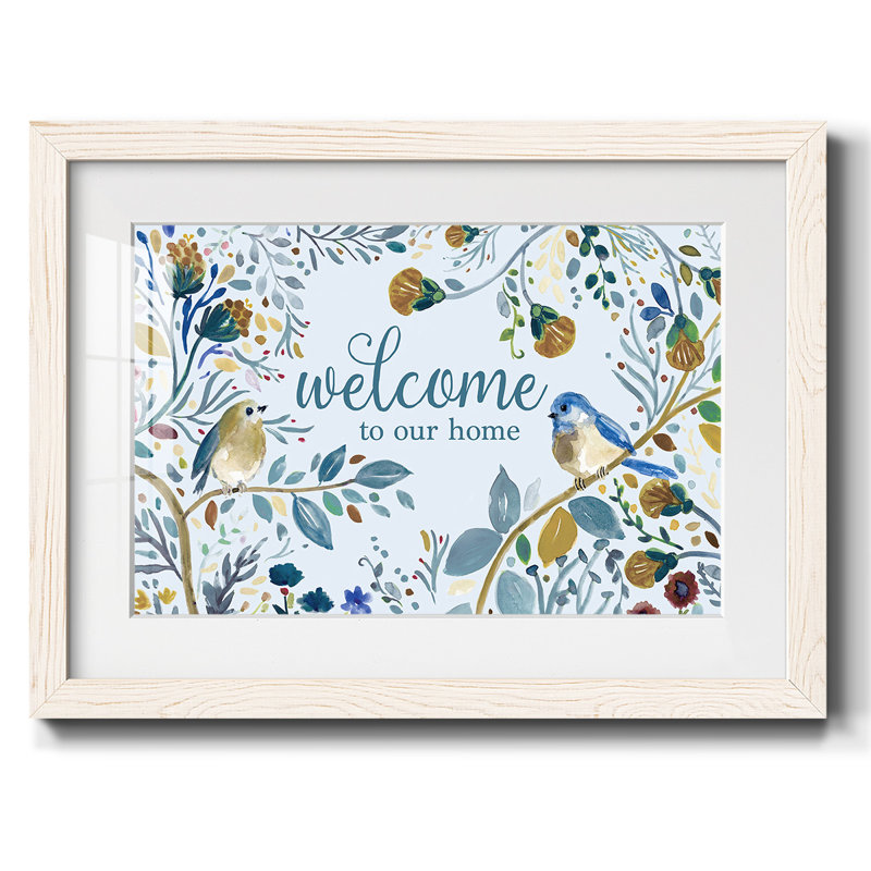 Bienvenue dans notre maison - Reproduction encadrée rustique avec tableau mat, H 18 po x l 26 po x P 1,5 po, Blanc