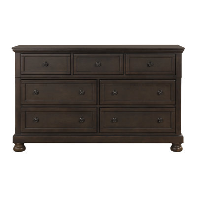 Commode 7 tiroirs Traditional Design, l 65,25 po x P 18 po x H 40 po, bois, 1 pièce, commode, mélange brun, avec plateau à bijoux doublé de feutre