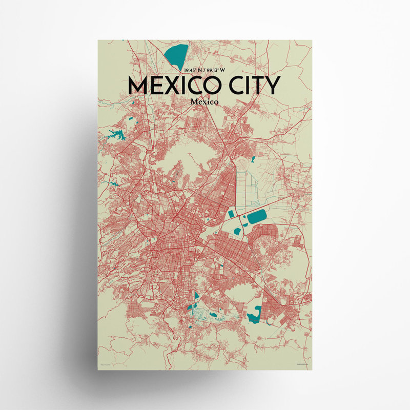 Mexico City Map In Tricolour - No Frame Print, 17cm H x 11cm W x 0.05cm D