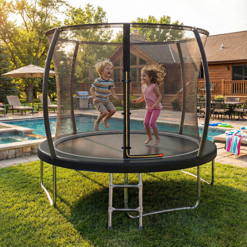 Maxway Furniture ft Rounded Back Backyard Trampoline with Safety Enclosure, Black