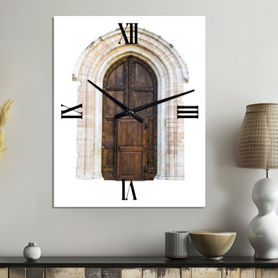 La porte d'entrée en bois de l'ancienne maison italienne I - Horloge murale architecture en métal