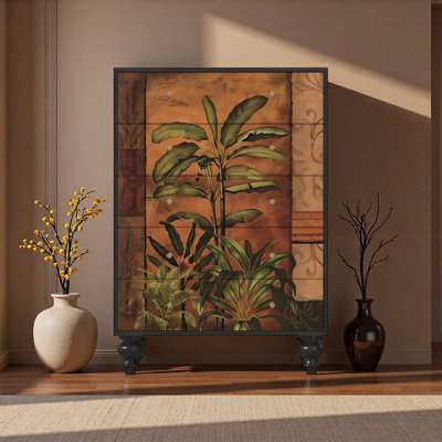 Armoire d'entrée 5 tiroirs en bois massif de style rétro