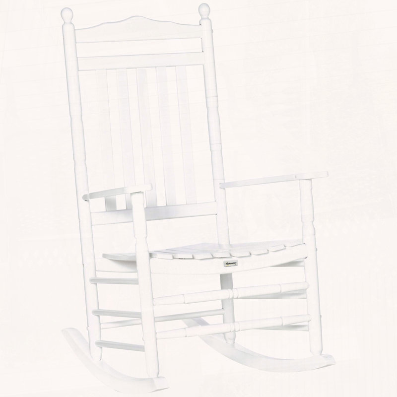Chaise berçante en bois à haut dossier Outsunny, Blanc