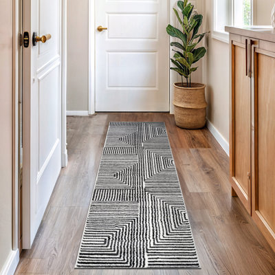 Cream Black Modern Maze Area Rug