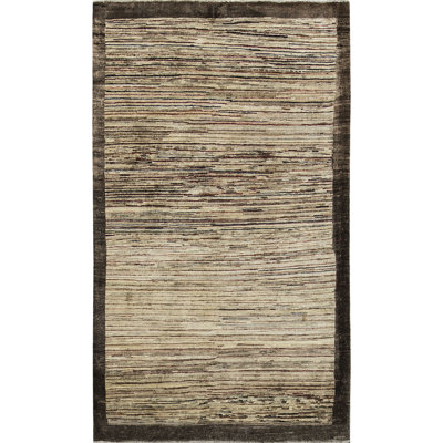 Tapis crème et noir noué à la main de haute qualité